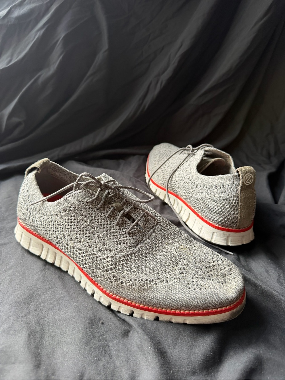 Cole Haan Men's Light Gray Knit Sneakers with Red Trim